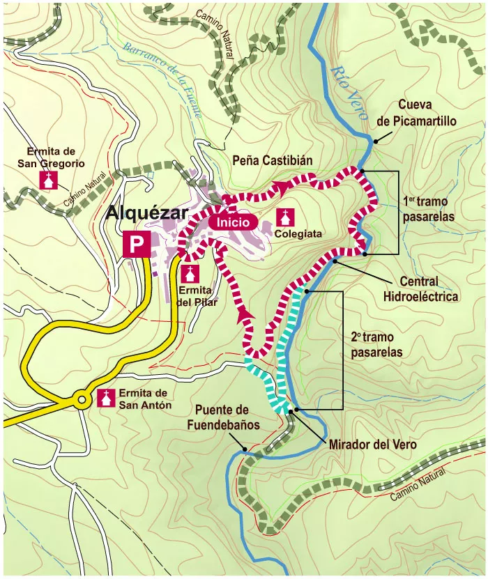 Mapa de la Ruta de las Pasarelas de Alqu&eacute;zar